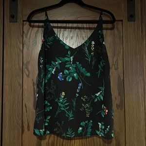 Great Condition V-Neck Floral Print Black Multicolor BR Flowy Tank Top, Size M